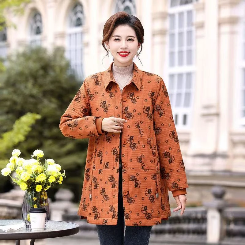 8150-妈妈春秋棉衣中长款女装加厚棉袄外套大码棉服【20-1-1】