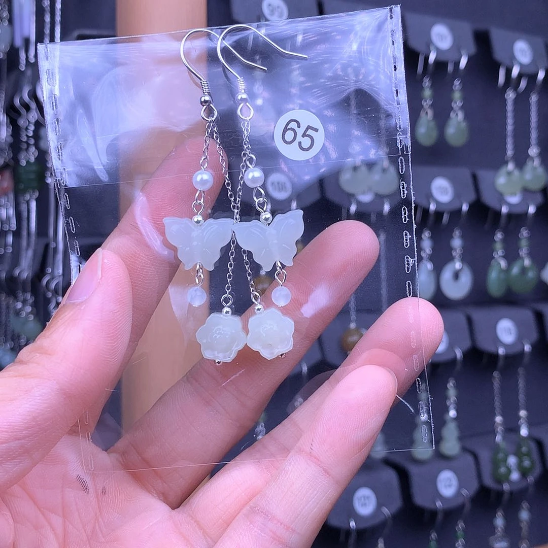 和田玉银S925镶嵌耳饰辉**姐