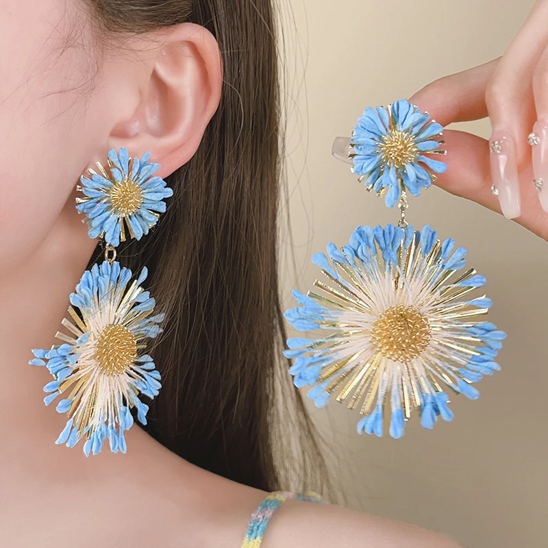 合金耳饰 夏日多巴胺度假风花朵耳环女小清新甜美耳钉民族风耳饰