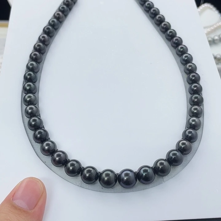海水珍珠银S925镶嵌颈饰大溪地钢琴黑9-11mm