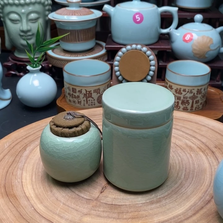 陶摆件汝瓷，盖碗，壶，杯，微瑕