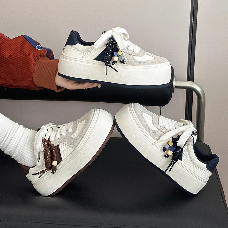 秋季百搭休闲鞋系带潮鞋四季通用板鞋低帮鞋子春季小众学生厚底女