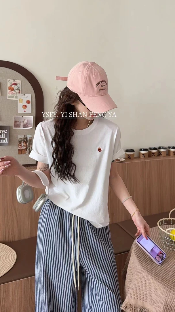 7351【夏款】时尚百搭夏季韩版纯棉简约短袖