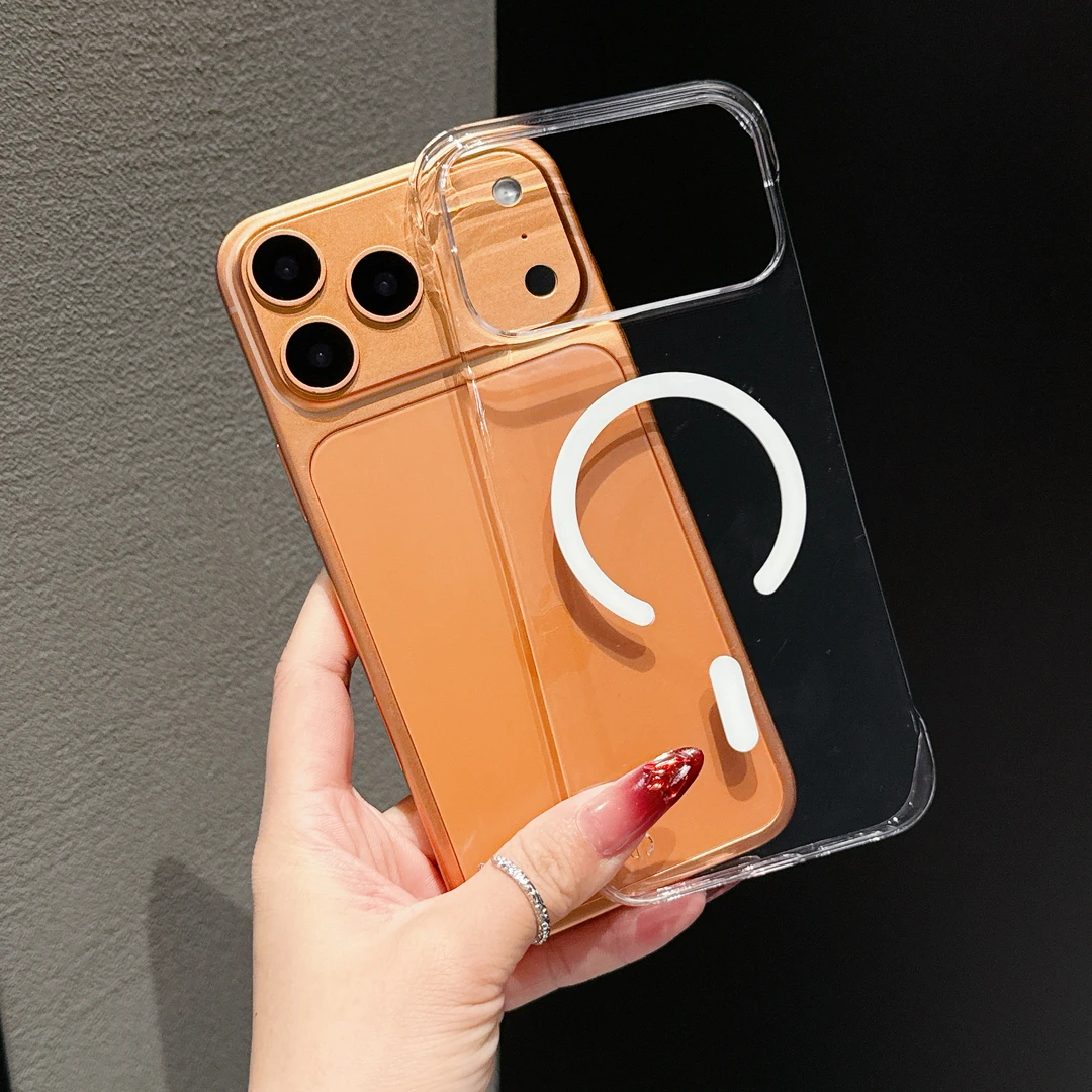 适用苹果17promax手机壳磁吸透明无边框防摔大孔苹果16pro保护套
