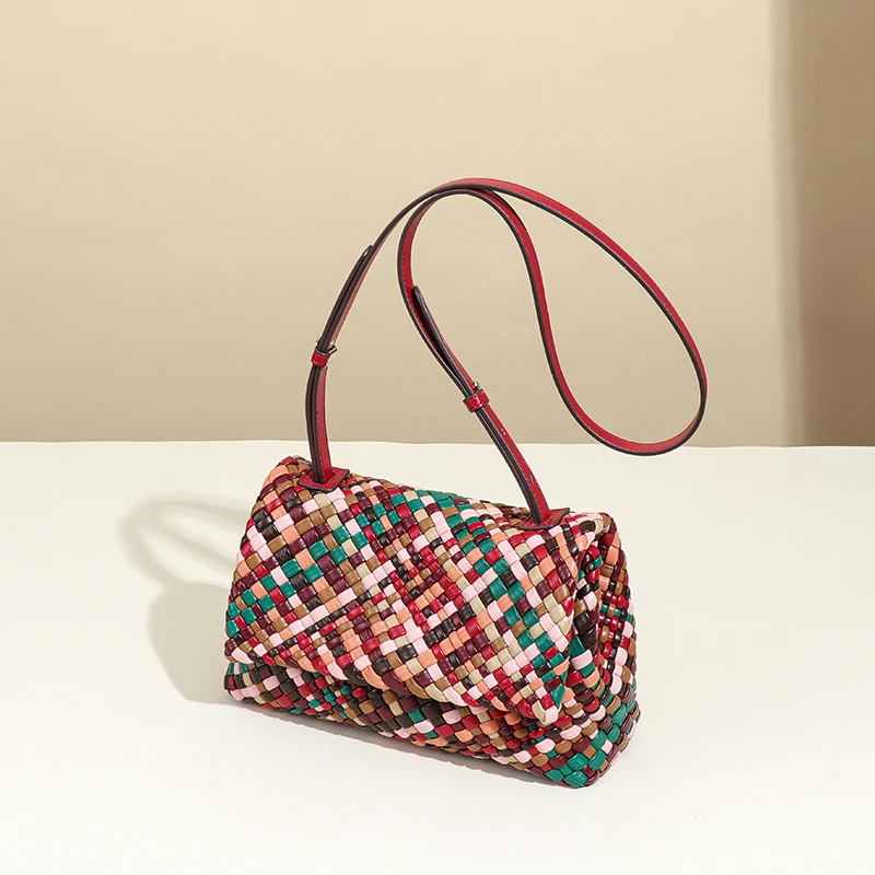 SUWEIYA/苏维雅单肩包女2025新款彩色编织包高级感复古百搭斜跨包