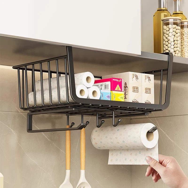 厨房挂钩挂篮免打孔纸巾架子吊柜下挂架擦收纳壁挂免打孔收纳神器