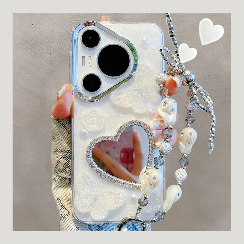 适用华为pura70pro+手机壳p60p滴胶立体蝴蝶爱心镜子mate70/60pro