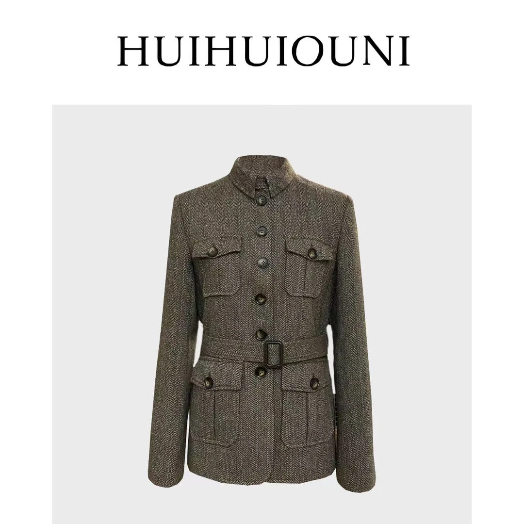 慧慧欧尼   老钱ROW美学   Designe新款收腰百搭人字纹外套