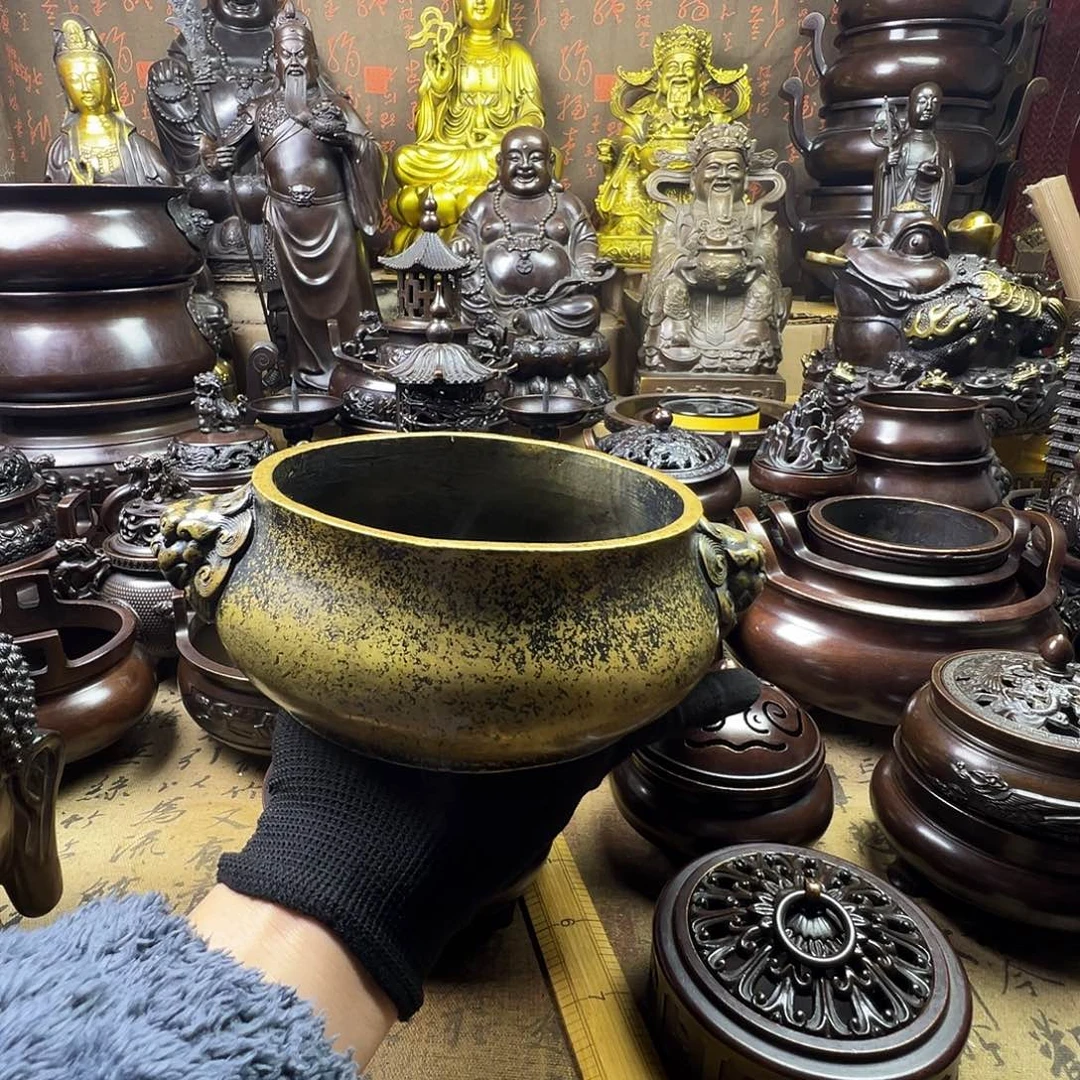 九***斋铜香炉供香炉聚宝盆家用铜香炉