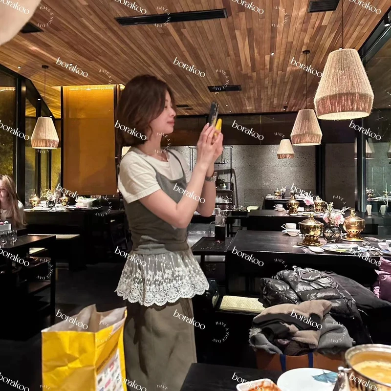 【BORAKOO】【吉莉】灰色蕾丝边打底吊带背心（肩带可调节）