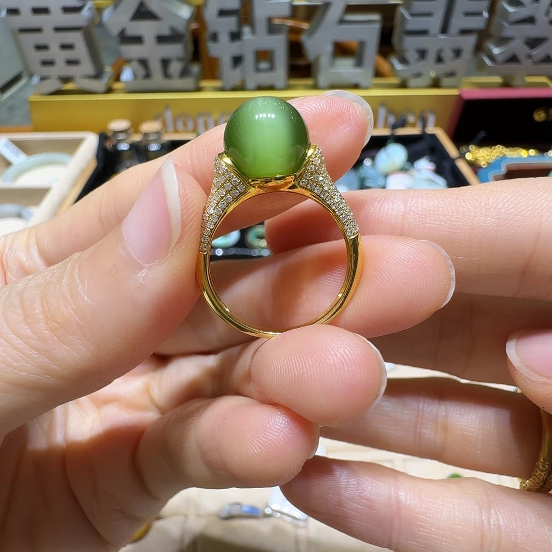 和田玉（碧玉）18K金镶嵌戒指