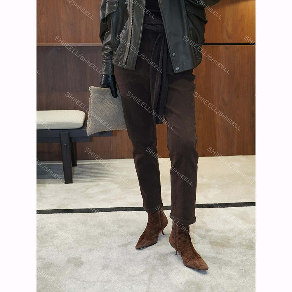 SHIIEELL【暖调棕牛仔】修身加厚法棍裤经典直筒秋冬款牛仔裤Z2118