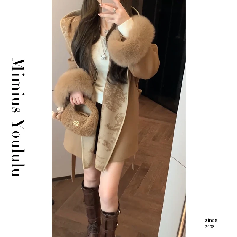 【mimius】喵喵 静奢茹伊水墨提花双面呢大衣 F11152