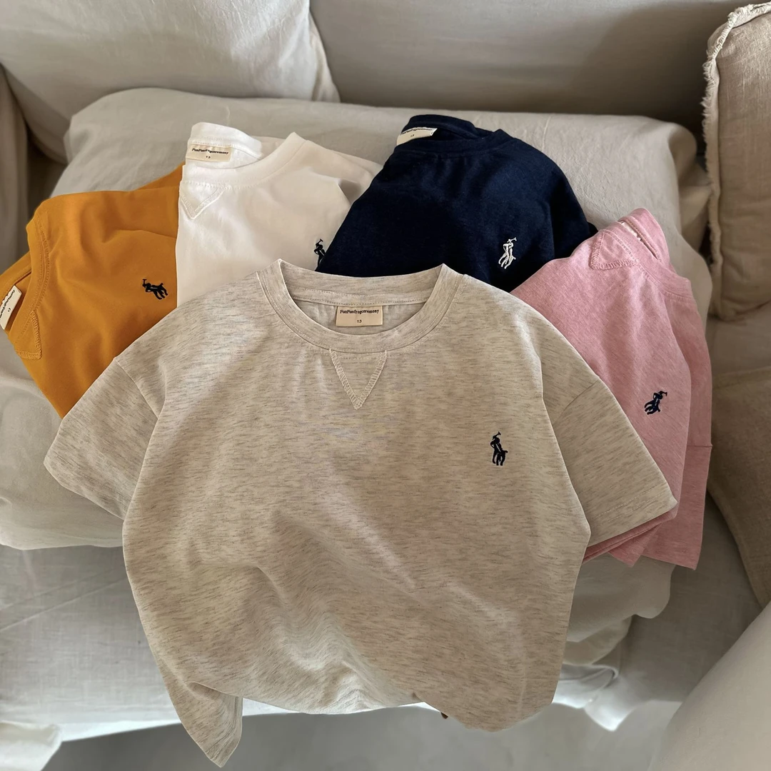 2025夏款儿童短袖t恤现货纯色体恤宽松韩版夏季休闲男童短袖