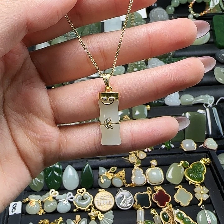 颈饰银S925镶嵌和田玉送链子送绳