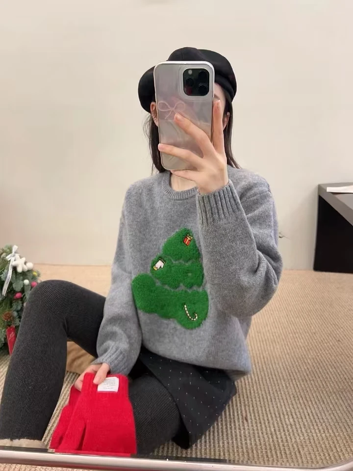 201–299浣熊圆领拼色韩版毛针织衫灰色时尚打底衫上衣宽松