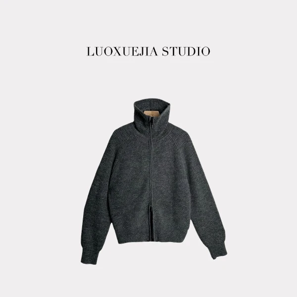 LXJ25310「秋冬氛围感」高级感慵懒风针织拉链毛衣开衫