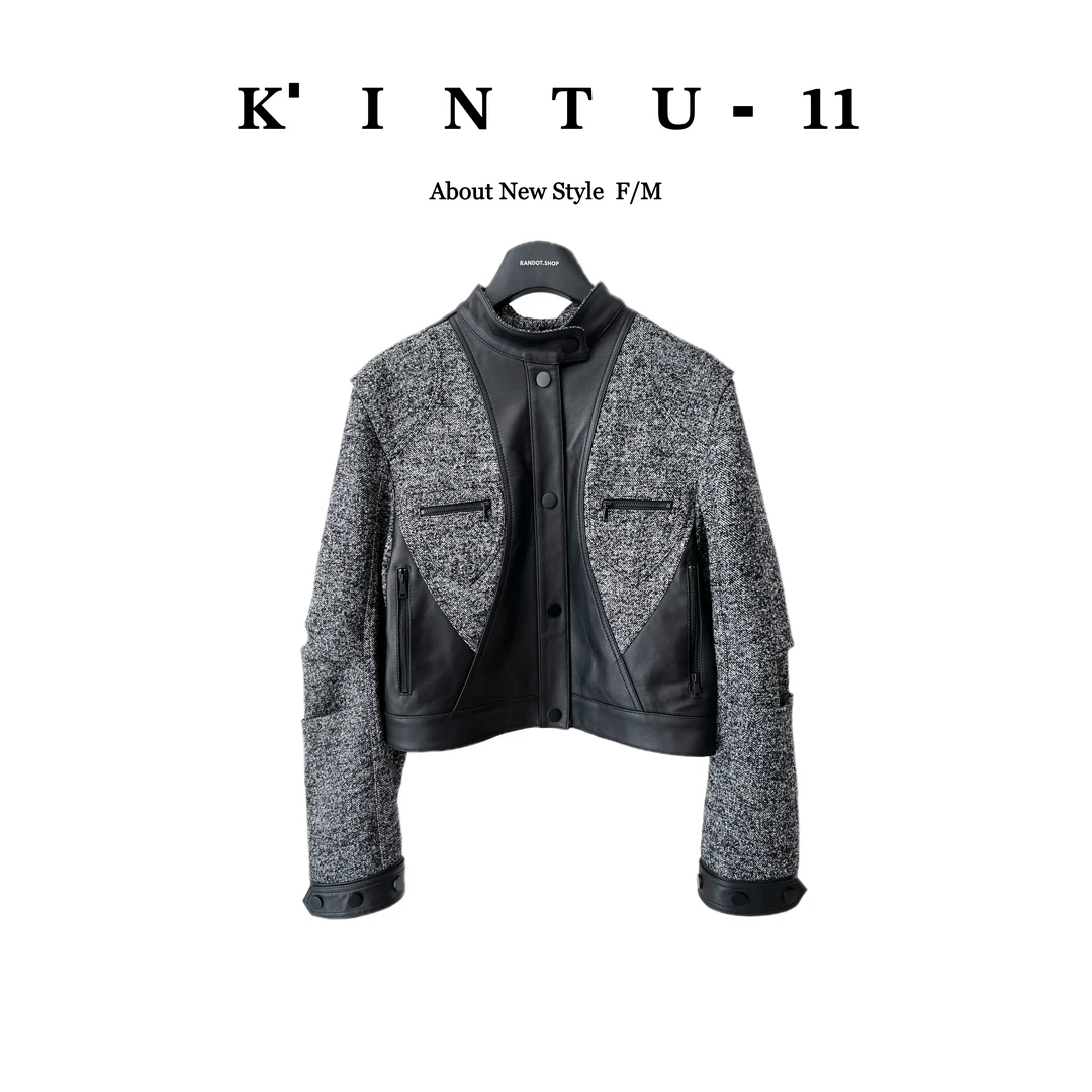 【K-11】原创设计“绵羊毛+绵羊皮”拼接混色毛呢外套M0577