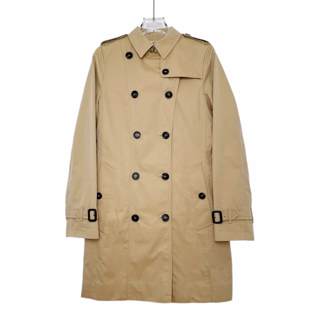 95新 BURBERRY/博柏利 卡其马术徽标双排扣束腰长袖风衣 J2466 CS