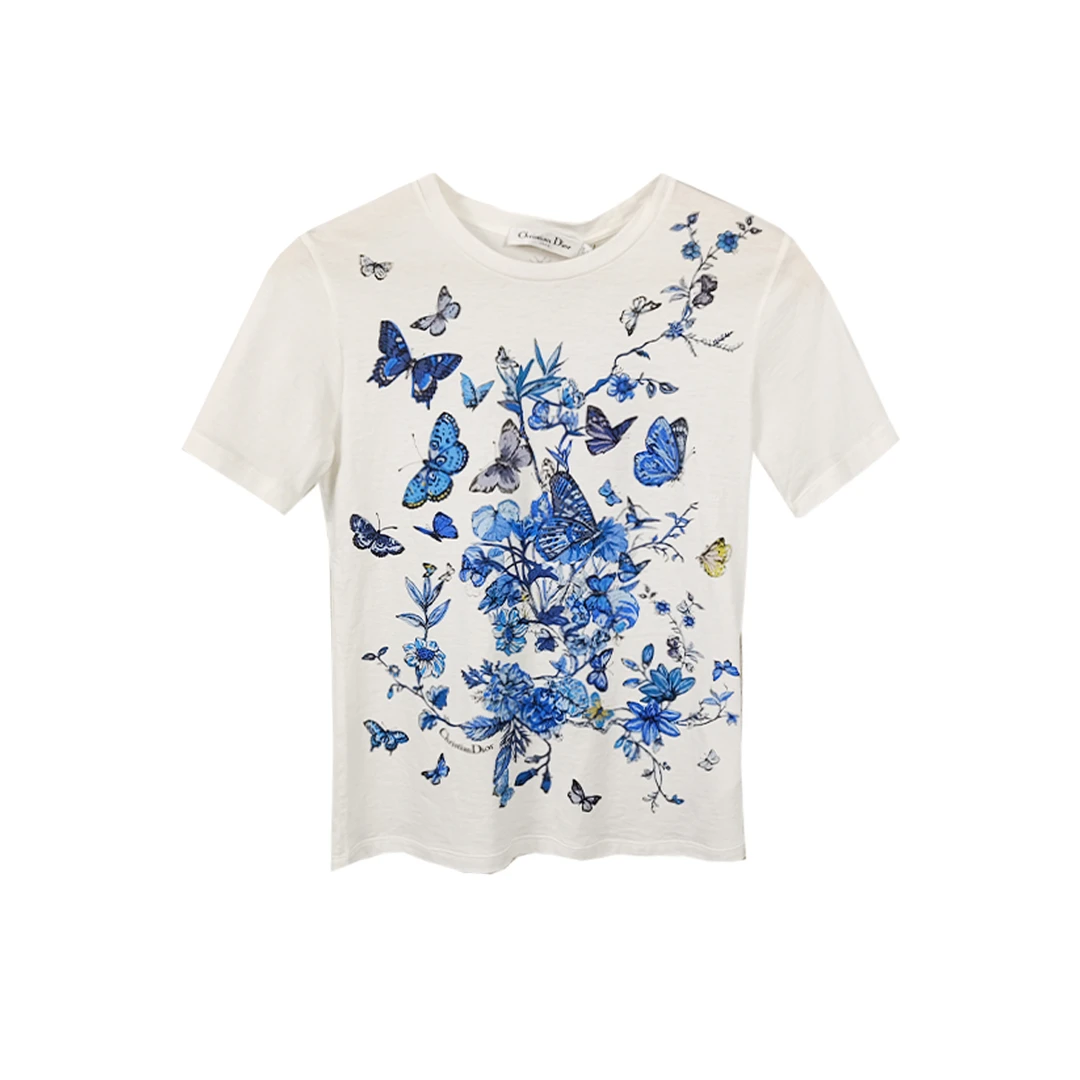全新未使用 DIOR/迪奥  Dior 蝴蝶兰印花T恤 S 413T04A4520