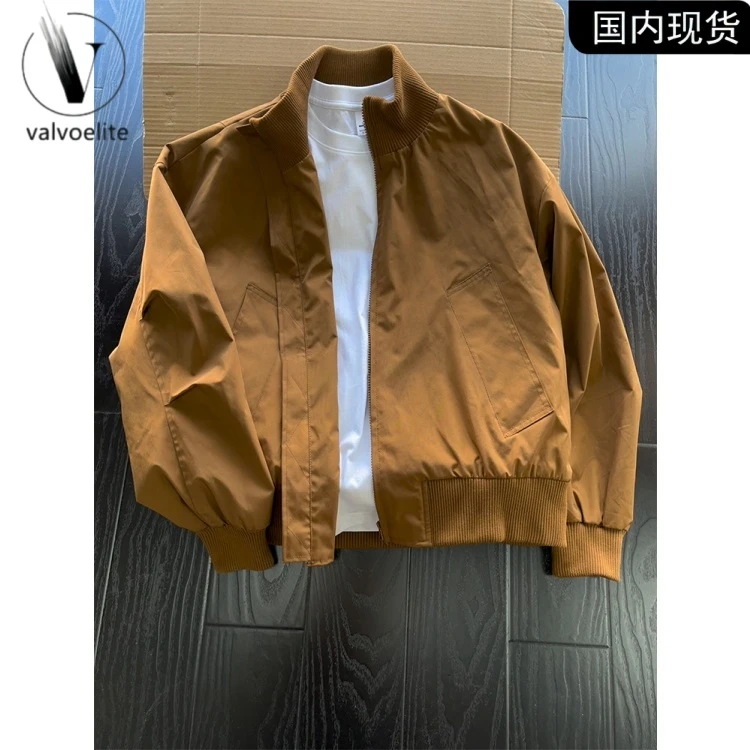 棕色美式立领飞行员夹克男秋季穿搭美拉德短款外套廓形高街棒球服