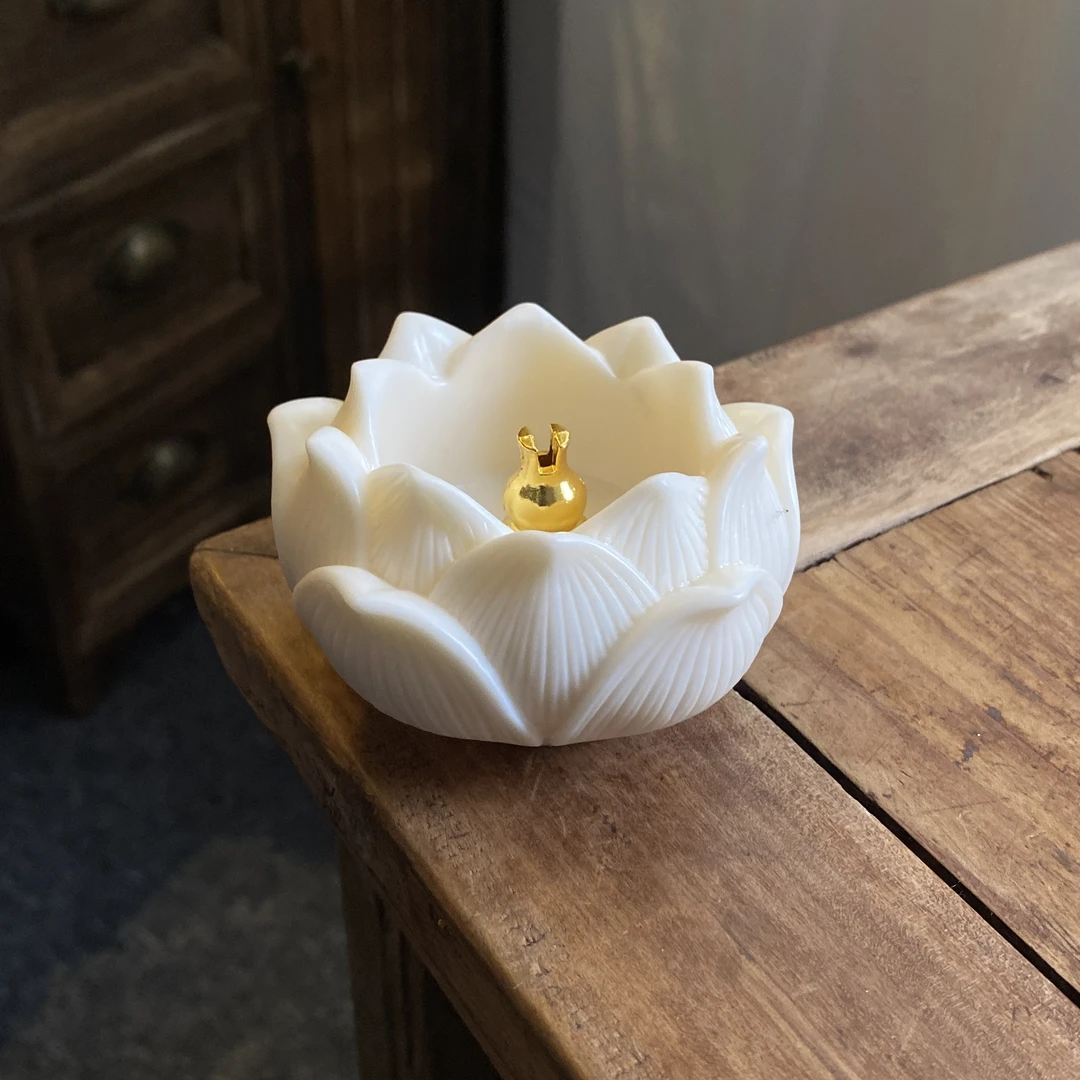 四海福利【白莲花香插摆件】中式复古精美茶道器具香插摆件高4cm