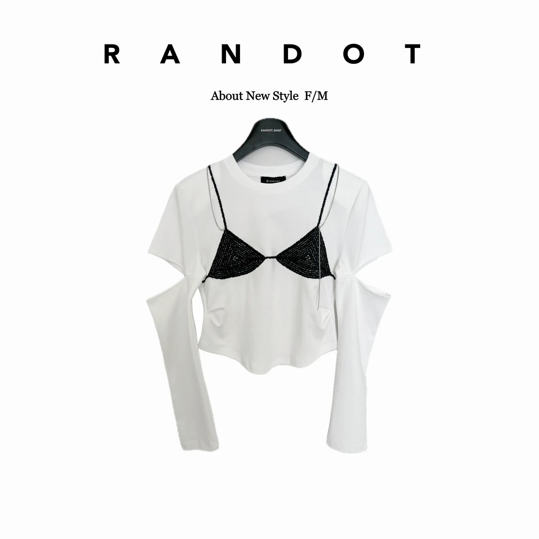 RΛNDOT原创设计师款刺绣比基尼图案镂空长袖打底上衣13945