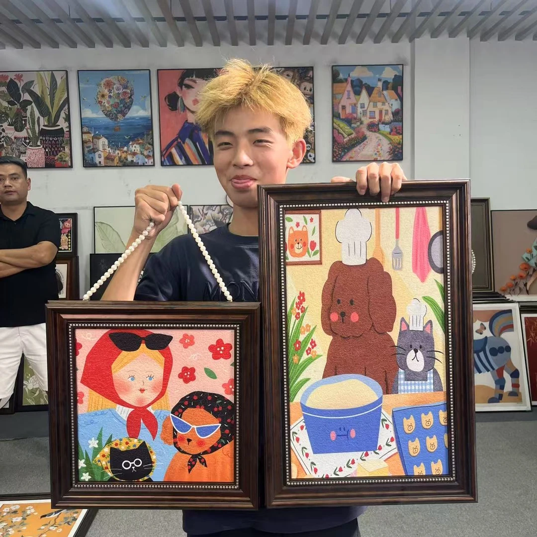 卡通多巴胺斑点狗装饰画复古客厅卧室艺术壁画4060