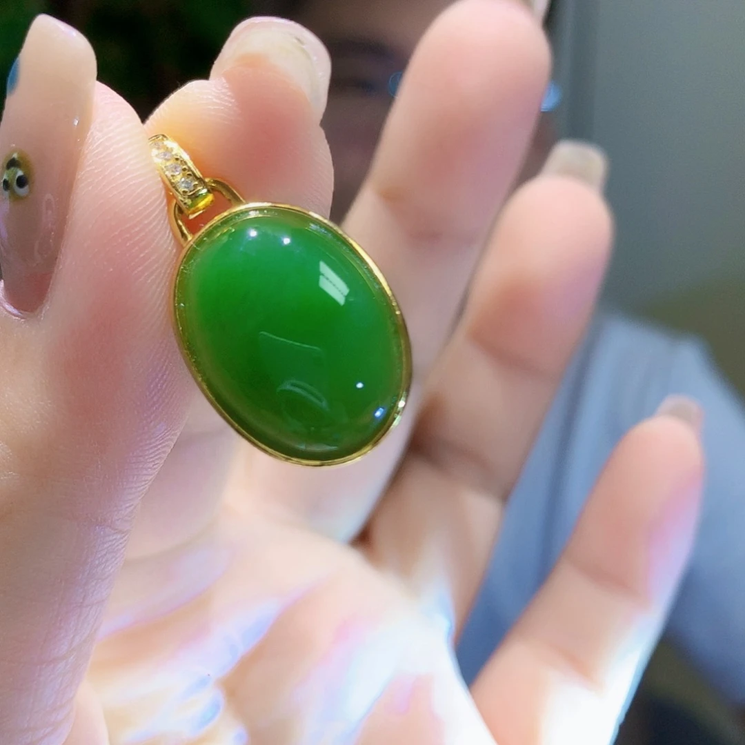 和田玉（碧玉）银S925镀金镶嵌颈饰