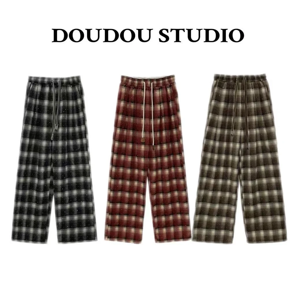 【兜兜】冬季新款松紧腰头加绒加厚休闲格子裤 201050
