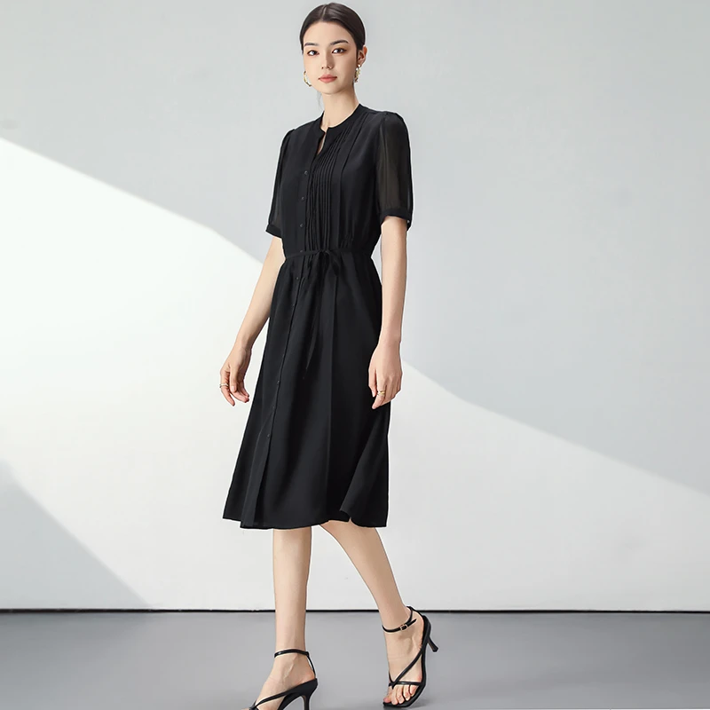 100%桑蚕丝衬衫连衣裙6083