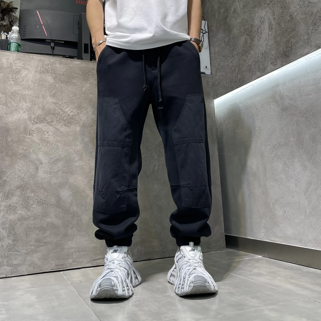 秋季高品质潮流工装裤百搭拼接透气男士束脚裤宽松运动大码长裤