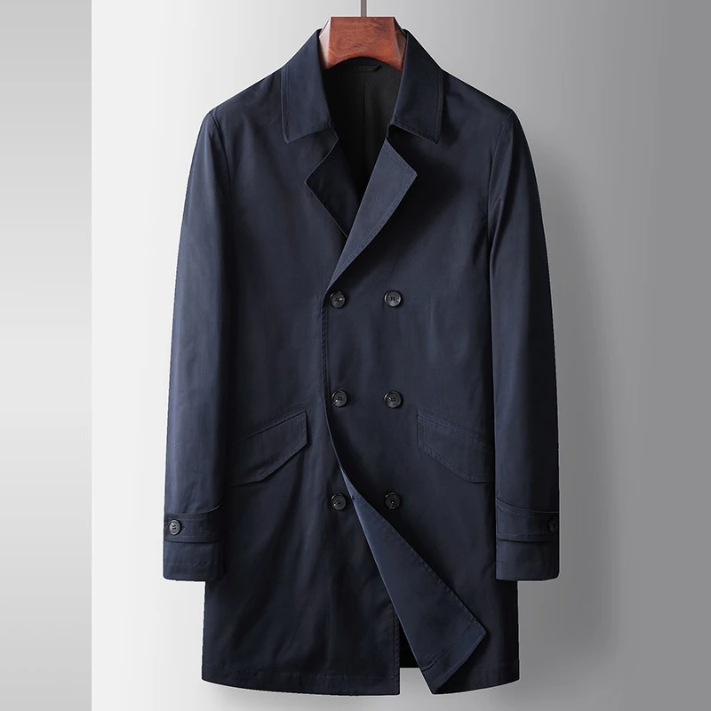 男式风衣2025年秋冬中长款双排扣翻领风衣中青年轻奢商务休闲外套