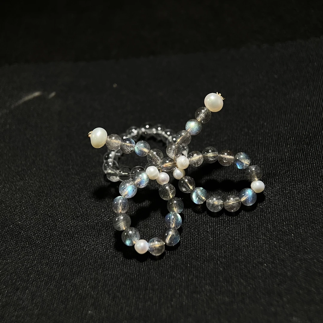 爆蓝月光珍珠白水晶蝴蝶戒圈 KT25060831