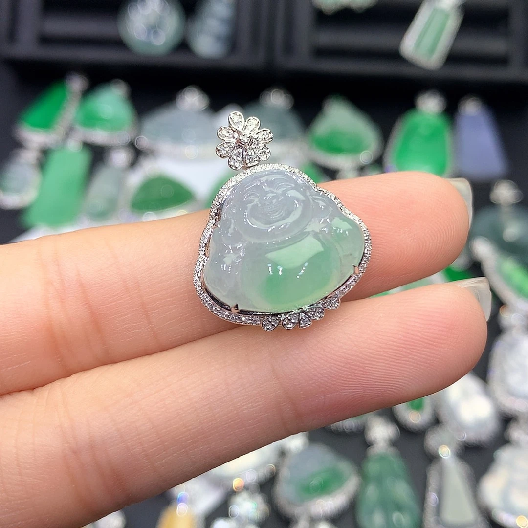 翡翠18K金镶嵌吊坠(不含链)