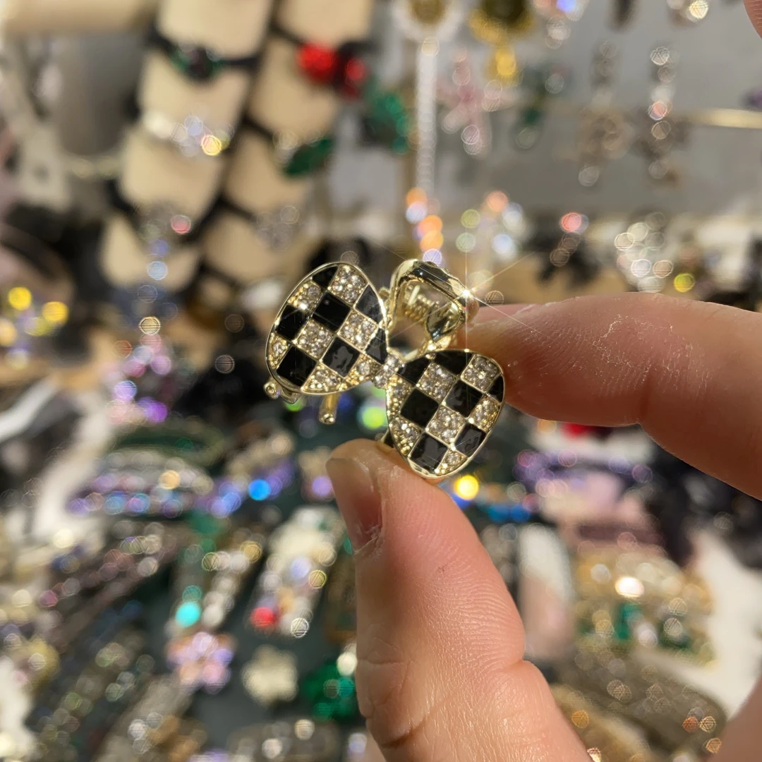 Z0048-棋盘格-蝴蝶结-小抓夹-