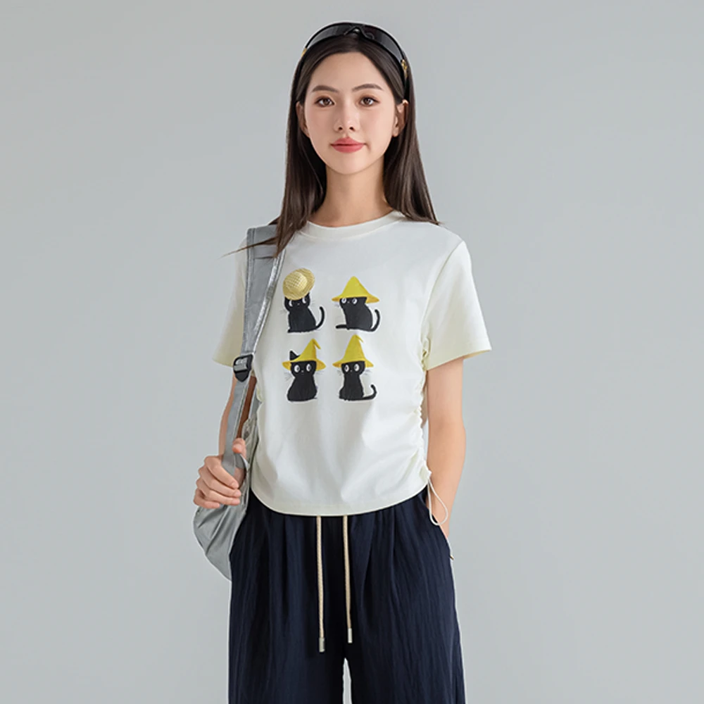 女大童韩版短袖2025夏季薄款戴帽女孩圆领短袖时尚运动宽松T恤