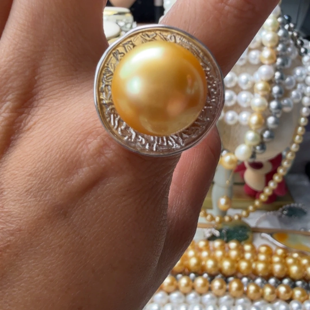 戒指海水珍珠银S925镶嵌