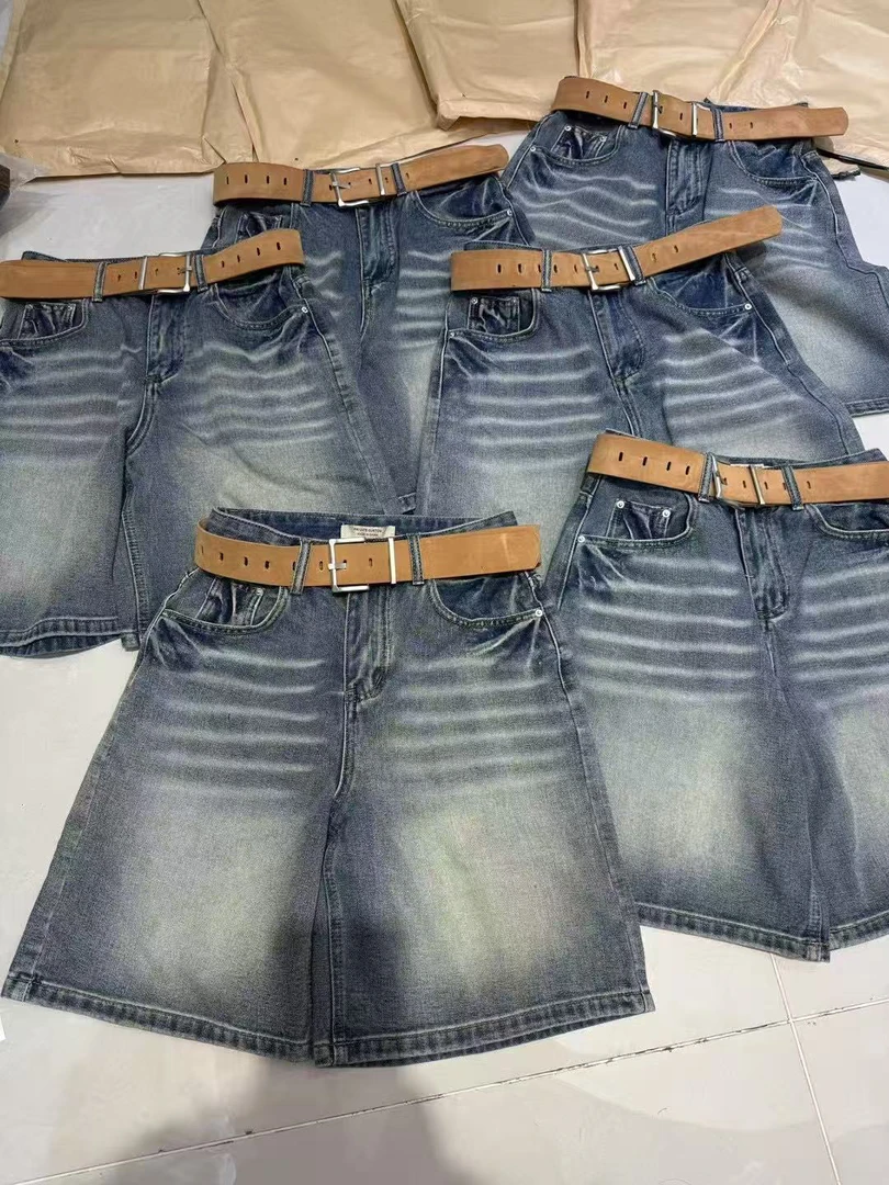 （韵宝定制）2025复古风宽松磨白百搭牛仔中裤(配腰带)