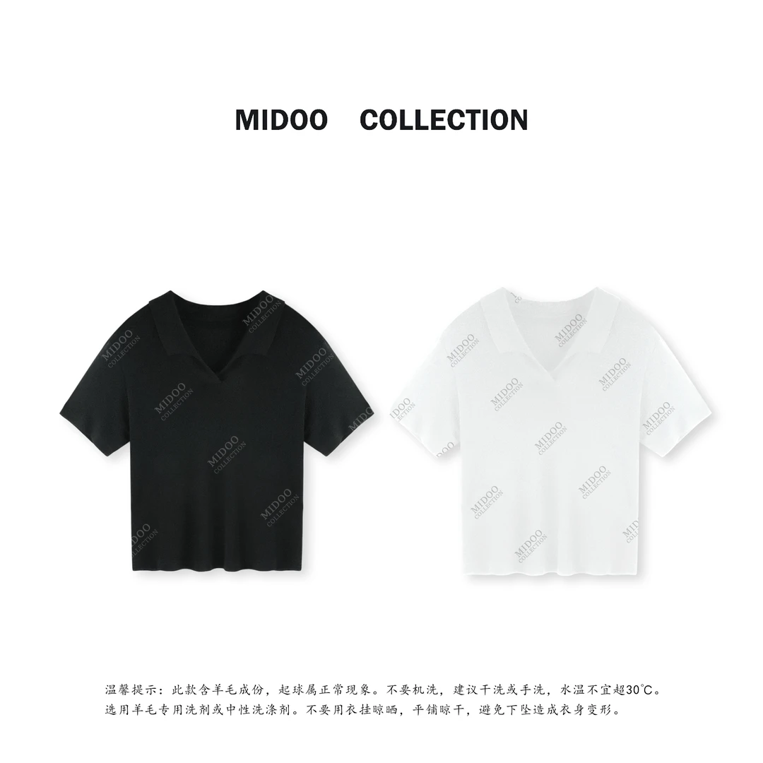 MIDOO ‘雾镜’天丝羊毛polo领薄透软糯针织短袖