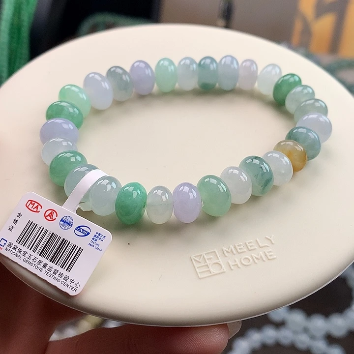 翡翠未镶嵌手链冰彩鼓珠