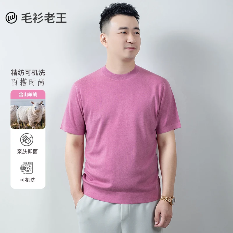 毛衫老王【可机洗精纺含羊绒】男士羊毛短袖针织衫毛衣秋天上衣濮院