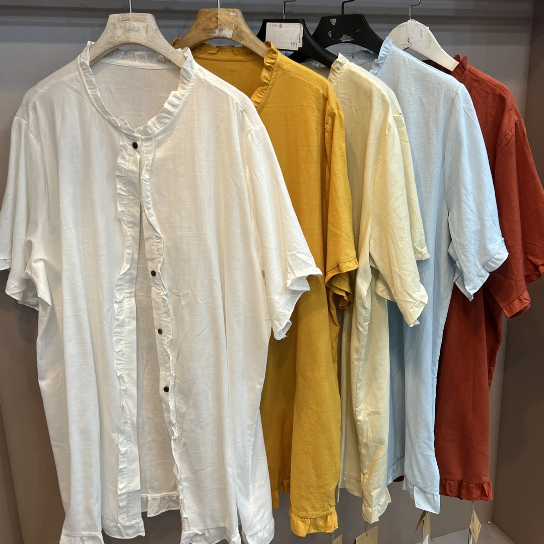 S8582 短袖女装休闲单排多扣木耳中长款小衫衬衫设计感夏季