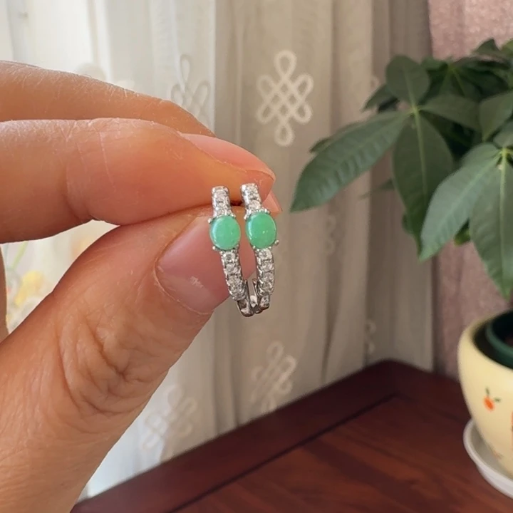 翡翠银S925镶嵌耳饰耳扣