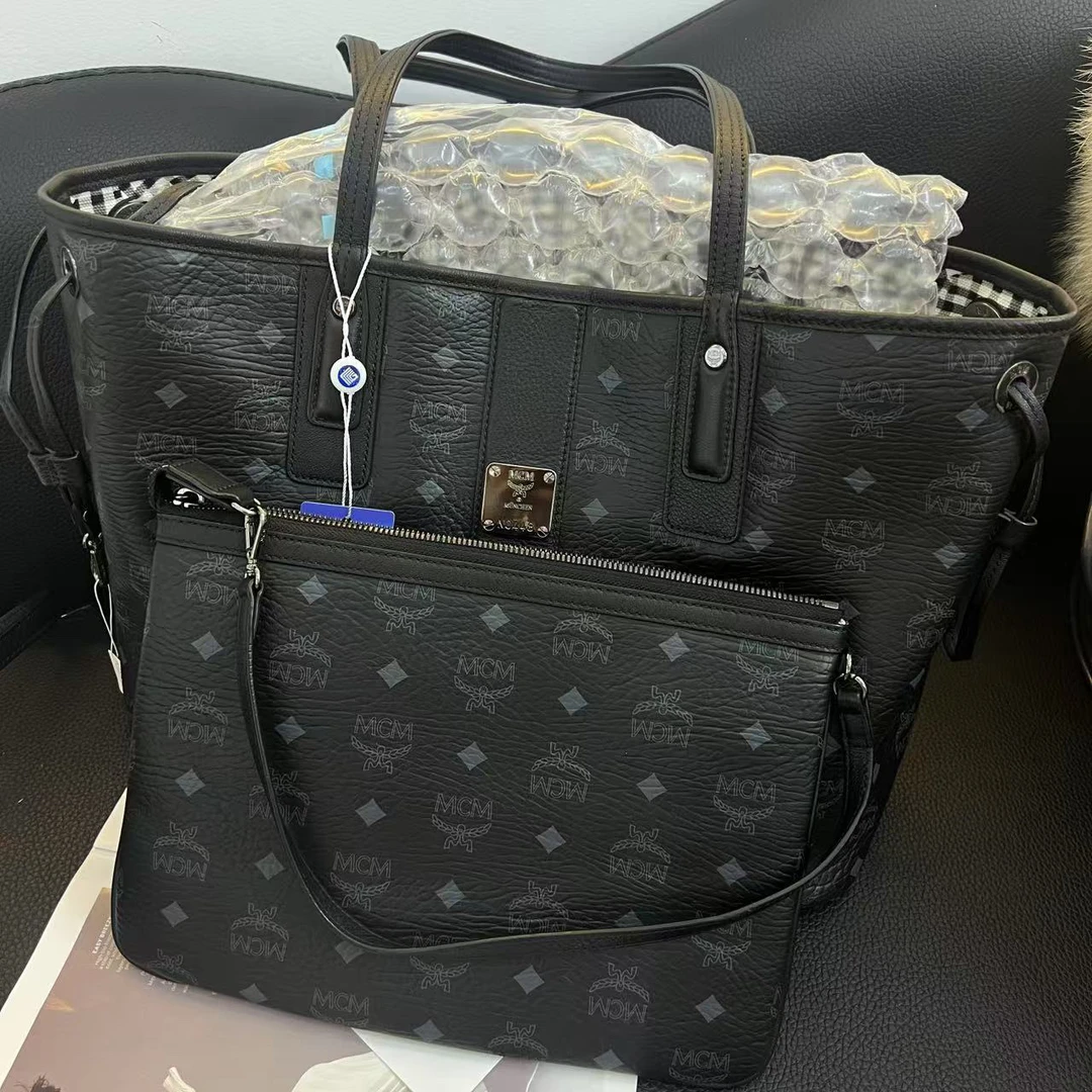 99新 MCM 大麦中古/mcm黑色大托特/子母包/腋下