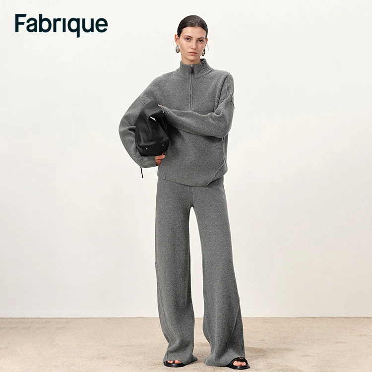 Fabrique Nico 海鸥灰绵羊毛半拉链高领针织毛衣