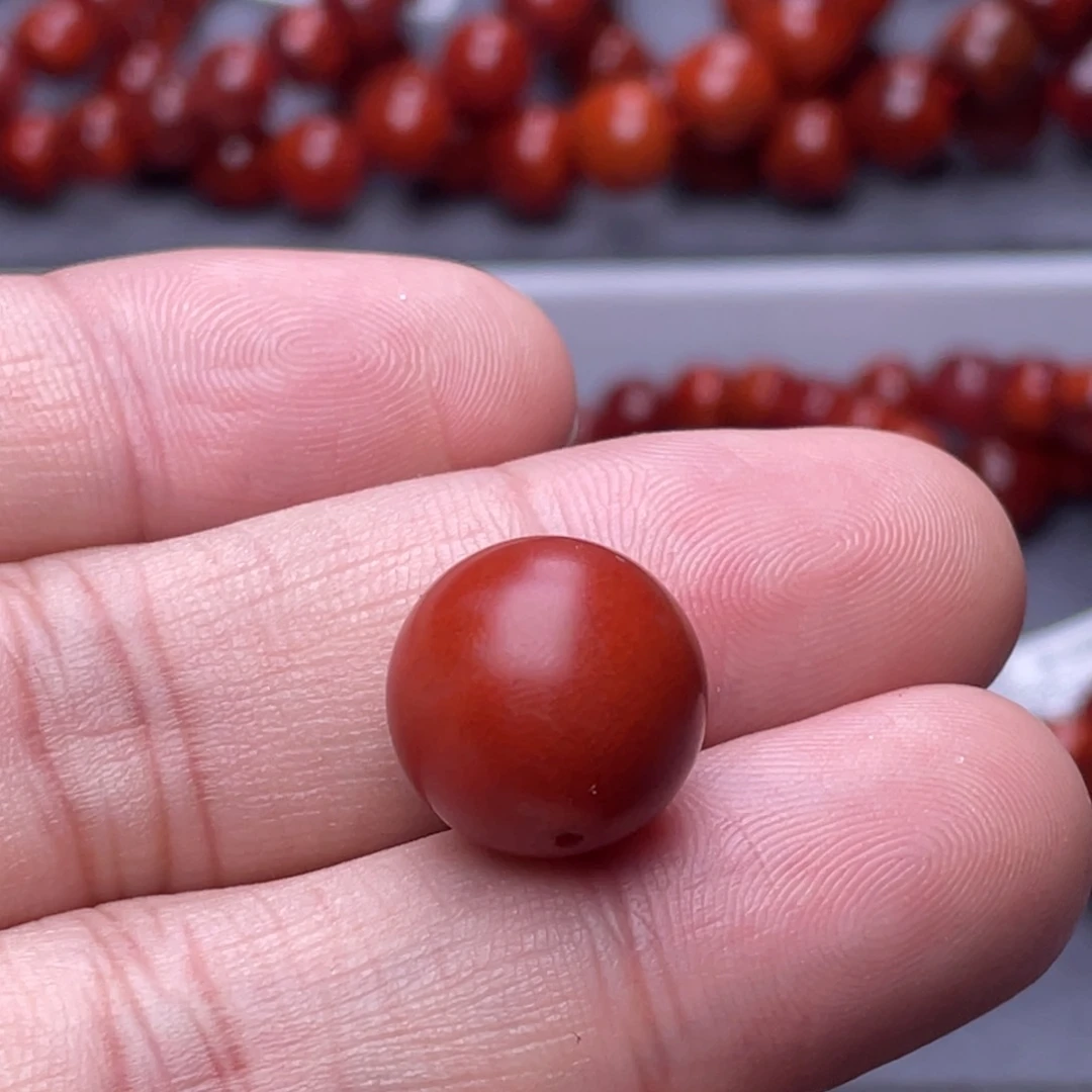 南红玛瑙未镶嵌南红玉石14.9mm保山滴水洞锦红满色满肉哑光单珠