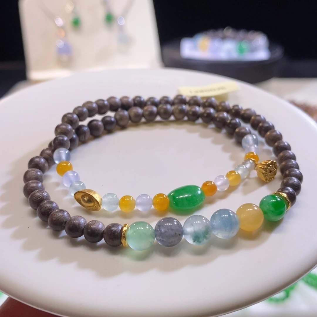 翡翠未镶嵌颈饰翡翠18K金特色双圈手串