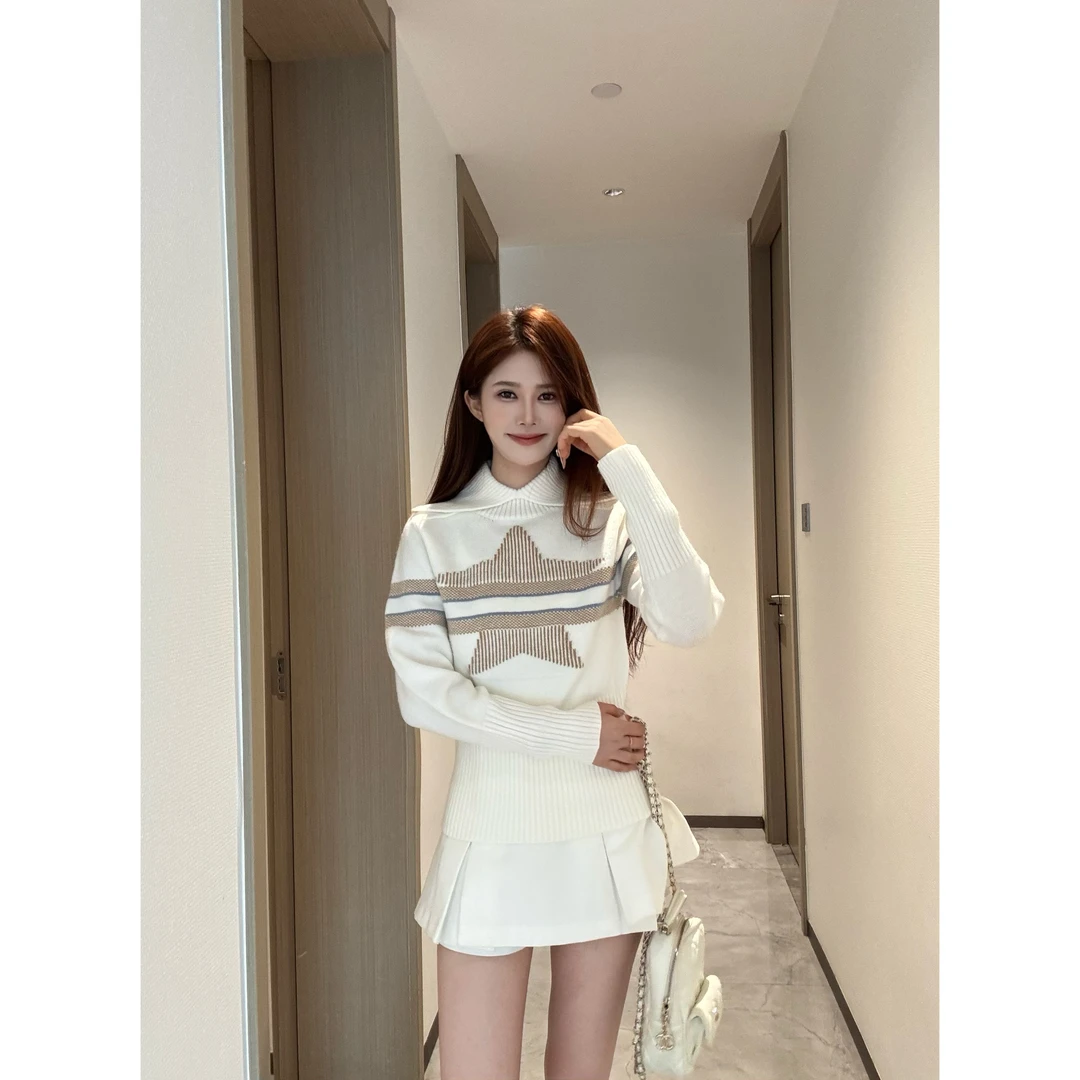 【SALE服饰】女五角星长袖针织针织衫休闲小香风毛针织衫套头款