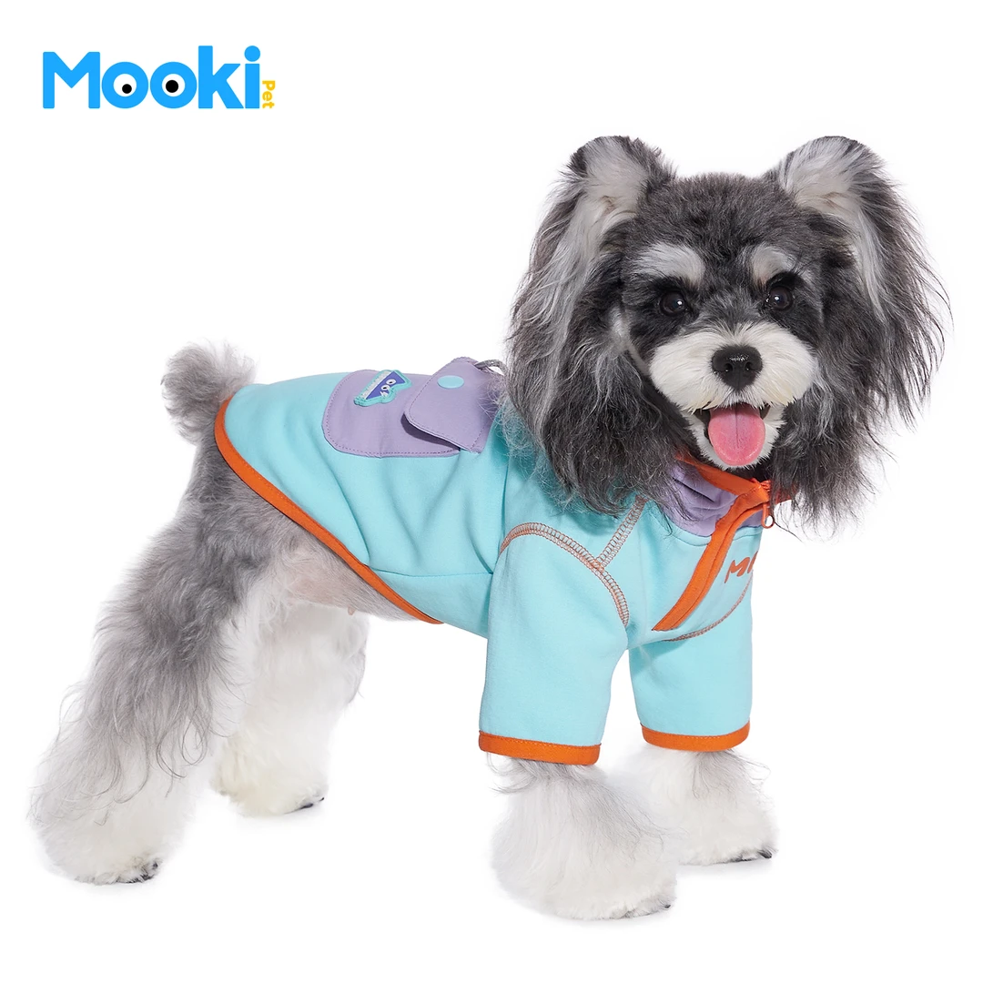 mookipet狗狗冬季衣服雪纳瑞西高地小型犬撞色加绒连帽卫衣帅气